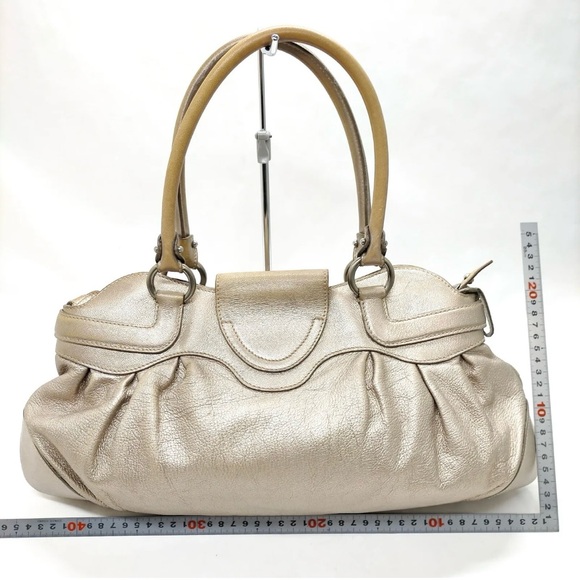 Salvatore Ferragamo Marisa Silvery Beige Gold Leather Hand Shoulder Bag - Picture 2 of 9